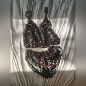 Floral Black Women's Intimate Set